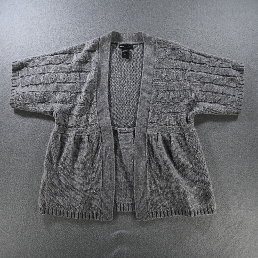 New York & Company Womens Cable Knit Peplum Cardigan Sweater M Gray